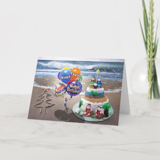 Beach Christmas Card, Happy Birthday Jesus Holiday Card (Front)