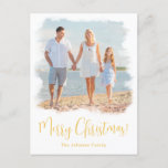 BEACH CHRISTMAS CARD | TROPICAL PHOTO POSTCARD<br><div class="desc">Family beach photo Christmas postcard perfect for any coastal location or vacation beach pictures. Simple and elegant, this modern minimalist design makes it easy upload your family photos and watch the built in frame and painterly overlay magically turn it into a modern free-form watercolor portrait! Our versatile card works from...</div>