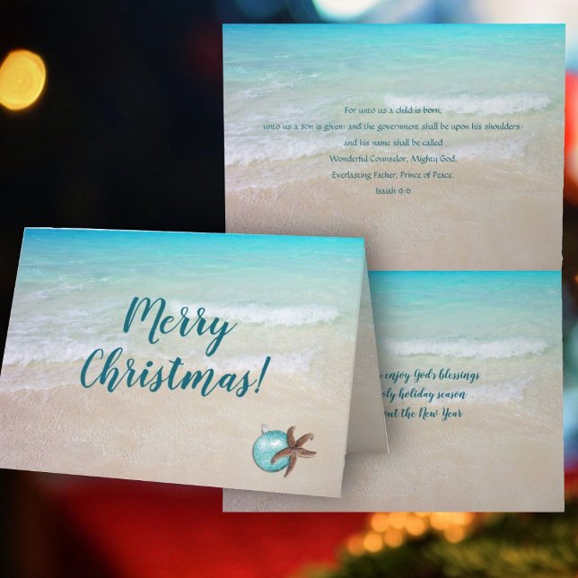 Beach Christmas Christian Scripture Folded  Holiday Card (Creator Uploaded)