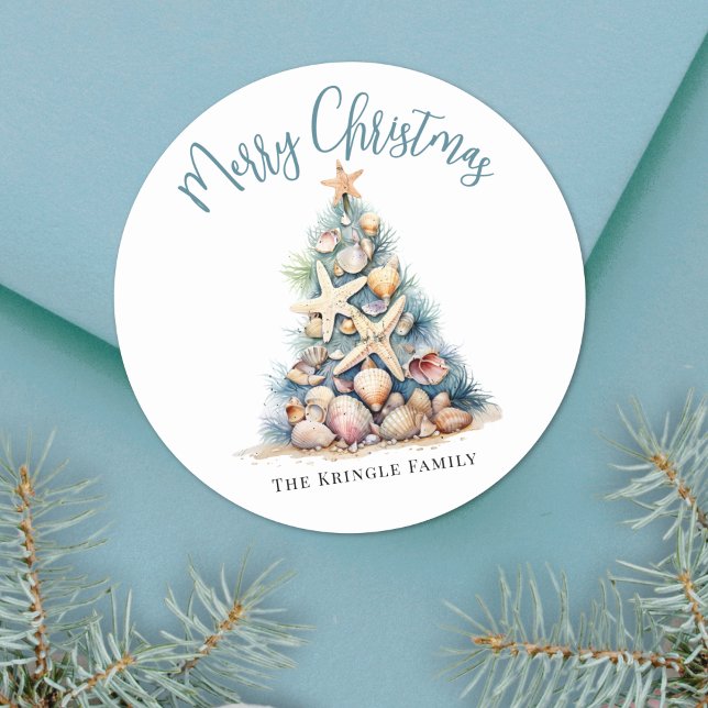 Beach Christmas Classic Round Sticker (Beach Christmas Classic Round Sticker)