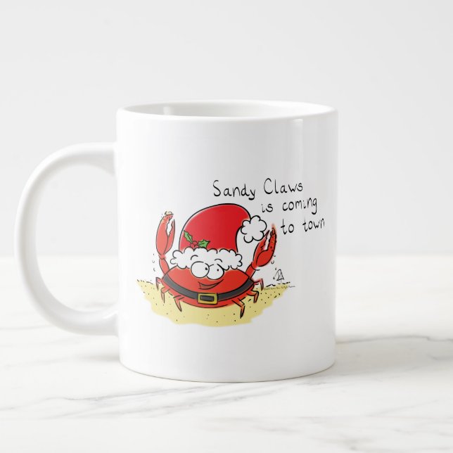 Beach Christmas Crab Large Coffee Mug (Left)