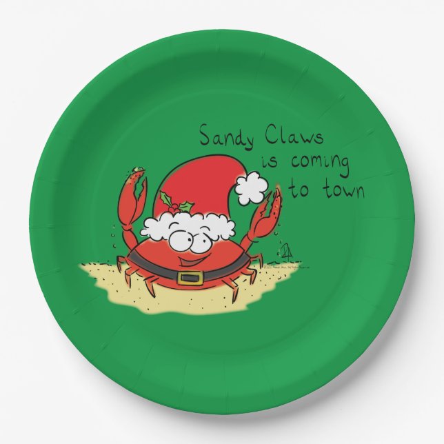 Beach Christmas Crab Paper Plate (Front)