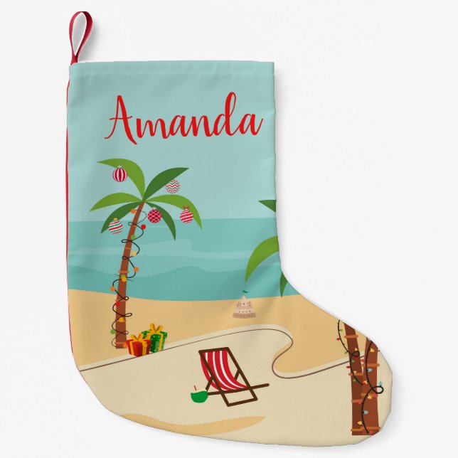 Beach Christmas Festive Small Christmas Stocking (Front)