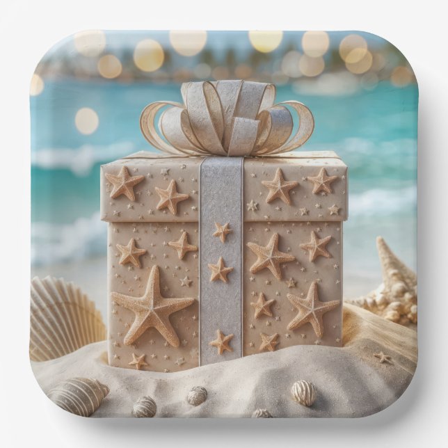 Beach Christmas Gift With Starfish Paper Plate (Front)