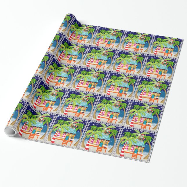 Beach Christmas Gift Wrap - SRF (Unrolled)