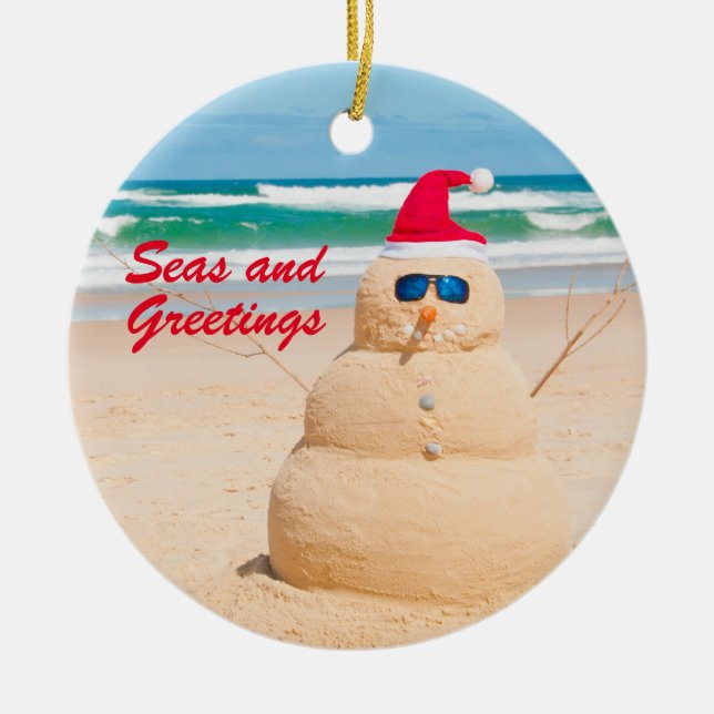Beach Christmas Holiday Ornament Snowman (Front)