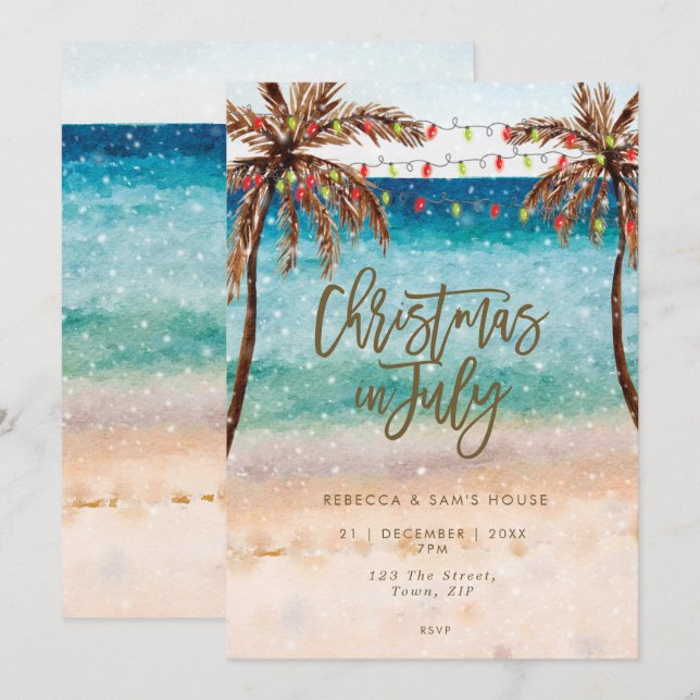beach Christmas in July party invitation (Front/Back)