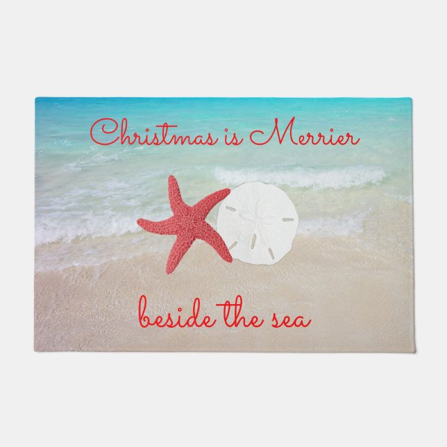 Beach Christmas Merrier by the Sea Door Mat (Front)