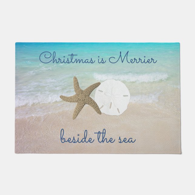 Beach Christmas Merrier by the Sea Door Mat (Front)