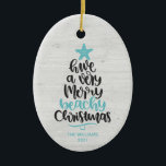 Beach Christmas Ornament<br><div class="desc">Fun and modern beach Christmas ornament features hand-lettered typography "Have a very merry beachy Christmas." Personalise with your and family name and year.</div>