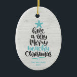 Beach Christmas Ornament<br><div class="desc">Fun and modern beach Christmas ornament features hand-lettered typography "Have a very merry beachy Christmas." Personalise with your and family name and year.</div>