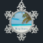 Beach Christmas Ornaments Pewter Palm Tree<br><div class="desc">Beach Christmas ornaments - pewter Christmas ornaments in a shape of snowflake with palm tree and Merry Christmas text</div>