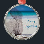 Beach Christmas Ornaments Round Metal Coral<br><div class="desc">Beach Christmas ornaments with coral and customisable text Merry Christmas. It's metal premium round ornament and measures 2.125 inches and weights 1.25 ounces.</div>