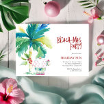 Beach Christmas Party Watercolor Palm Tree Santa Invitation<br><div class="desc">A cute beach Christmas invitations feature a watercolor palm tree with a Santa Clause in a pink flamingo shirt holding a gift. The words "Beachmas Party" are set in fun hand lettered type. A charming choice for a tropical themed holiday party. Unique watercolor art and design by Victoria Grigaliunas of...</div>