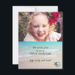 Beach Christmas Photo Card Starfish Design<br><div class="desc">Flat photo Christmas card with a beach theme. Tropical blue ocean water and beach sand at the bottom with a photo template at the top. Use the greeting which reads, "We wish you a Merry Christmas!" or change it to something else. Add a signature with a little starfish and aqua...</div>