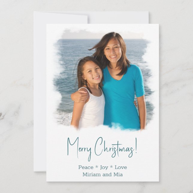 Beach Christmas Photo Card Watercolor Painting (Front)
