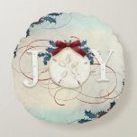 Beach Christmas Sand Dollar Joy Typography Holly Round Cushion<br><div class="desc">"Beach Christmas Sand Dollar Joy Typography Holly Round Pillow" was created from watercolor paintings by internationally licensed artist and designer,  Audrey Jeanne Roberts,  copyright.</div>