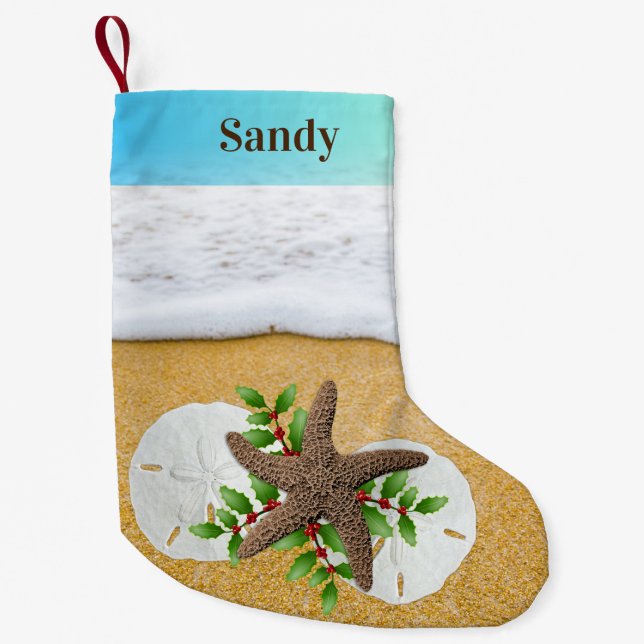 Beach Christmas Sand Dollars Double Sided Small Christmas Stocking (Front)