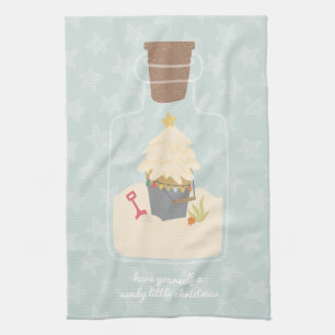 Beach Christmas Sand Pail Tea Towel