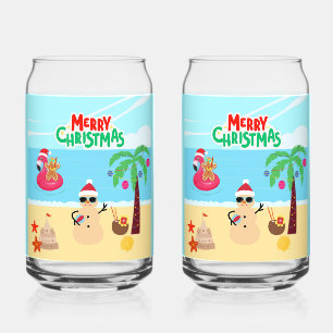 Beach Christmas Scene Can Glass