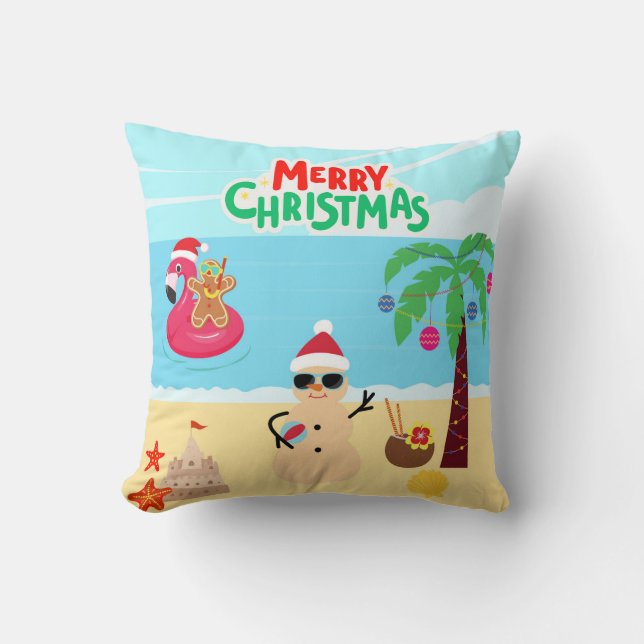 Beach Christmas Scene Cushion (Front)