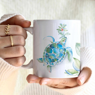 Beach Christmas Sea Turtle Seas & Greetings Coffee Mug