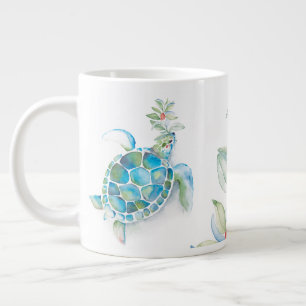Beach Christmas Sea Turtle Seas & Greetings Large Coffee Mug