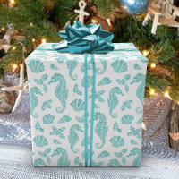 Beach Christmas Seahorse Glitter Aqua White