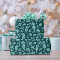 Beach Christmas Seahorse Glitter Teal Aqua