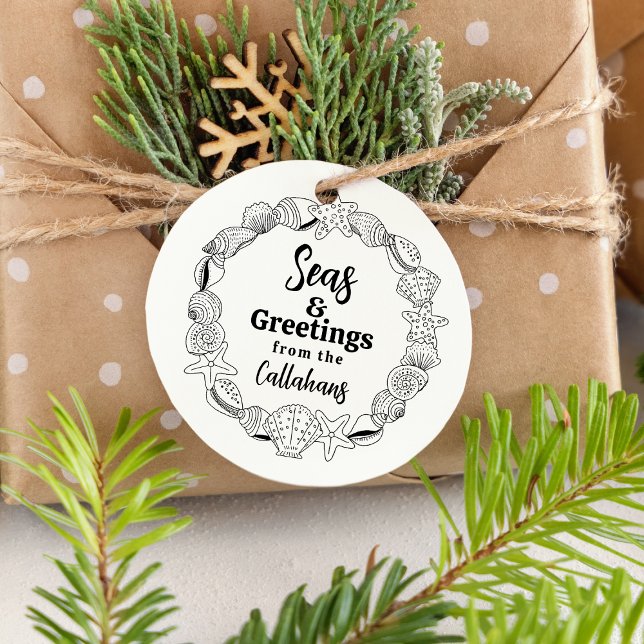 Beach Christmas Seas and Greetings Gift Stamp (Create Your Own Custom Gift Tags with this Seas n Greetings Stamp)