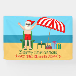 Beach Christmas Summer Santa Claus Custom Party Banner