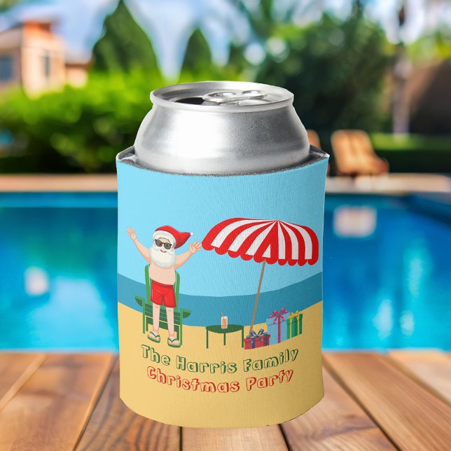 Beach Christmas Summer Santa Claus Custom Party Can Cooler (Creator Uploaded)