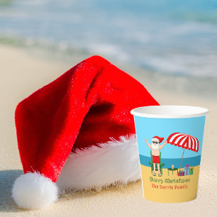 Beach Christmas Summer Santa Claus Custom Party Paper Cups