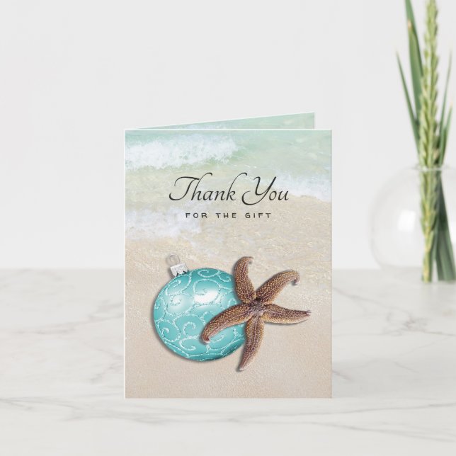 Beach Christmas Thank You Starfish Ornament Card (Front)