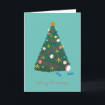 Beach Christmas Tree Holiday Vacation  Card<br><div class="desc">Beach themed decorated Christmas tree with coral,  sunglasses,  seashells,  beach balls and star fish. Original illustration by Becky Nimoy. customise the greeting and inside as desired,  even add a family photo</div>