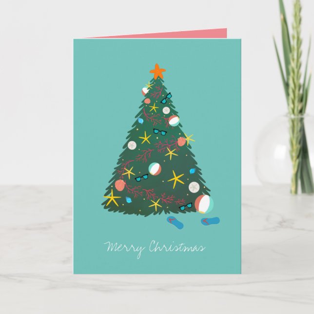 Beach Christmas Tree Holiday Vacation  Card (Front)