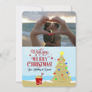 Beach Christmas Tree Merry Christmas Photo Announcement