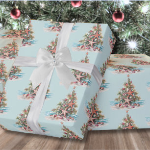 Beach Christmas Tree Pattern Wrapping Paper