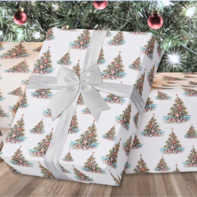Beach Christmas Tree Pattern Wrapping Paper (Beach Shell Christmas Tree Pattern Wrapping Paper)