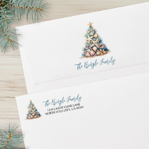 Beach Christmas Tree Return Address Card Envelope