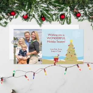Beach Christmas Tree Sand Castle Vacation Holiday Card