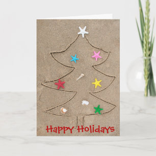 beach Christmas tree with starfish Holiday Card
