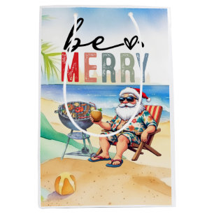 Beach Christmas with Surfer Santa Barbecue Medium Gift Bag