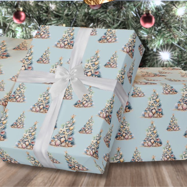 Beach Christmas Wrapping Paper (Beach Christmas Tree Pattern Wrapping Paper)