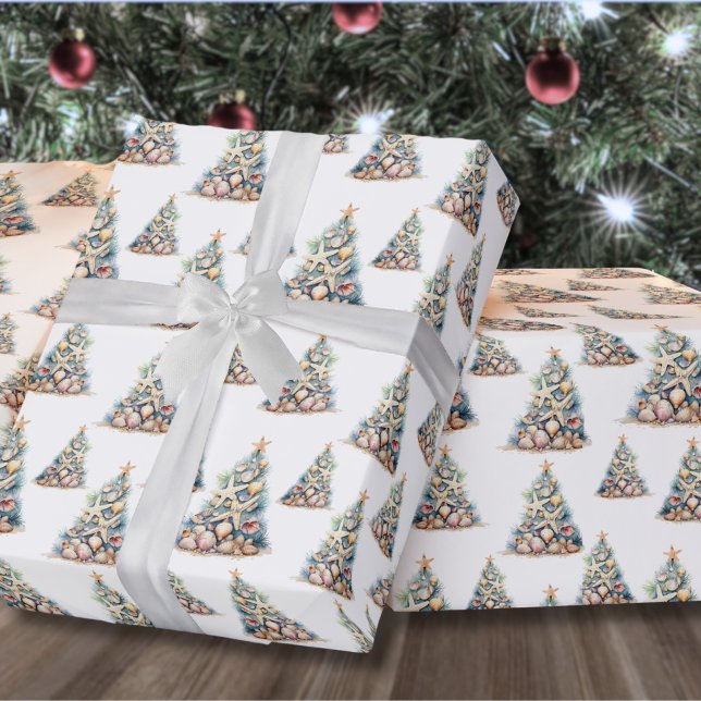 Beach Christmas  Wrapping Paper (Beach Starfish Christmas Tree Pattern Wrapping Paper)