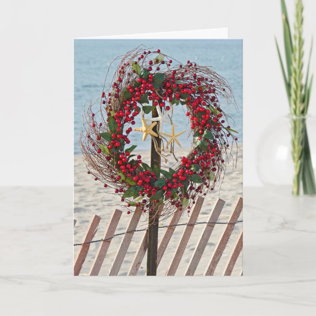 Beach Christmas wreath Holiday Card (Front)