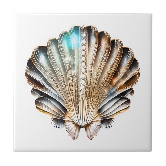 Beach clam shell iridescent shimmer elegant chic tile (Front)