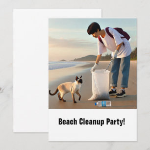 Beach Cleanup Party with Siamese Invitation Card