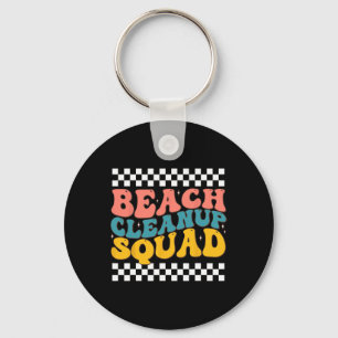 Beach Cleanup Squad Groovy Retro Design For Earth Key Ring