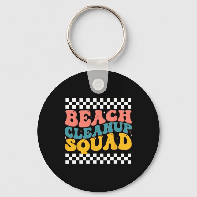 Beach Cleanup Squad Groovy Retro Design For Earth  Key Ring (Front)